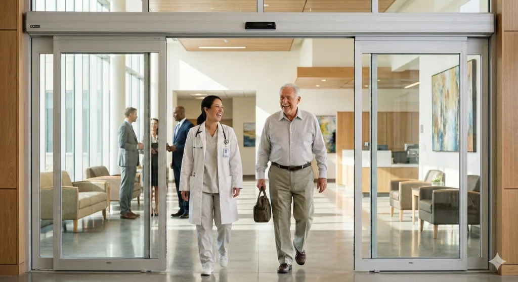 Técnico instalador de portão automático realizando configuração